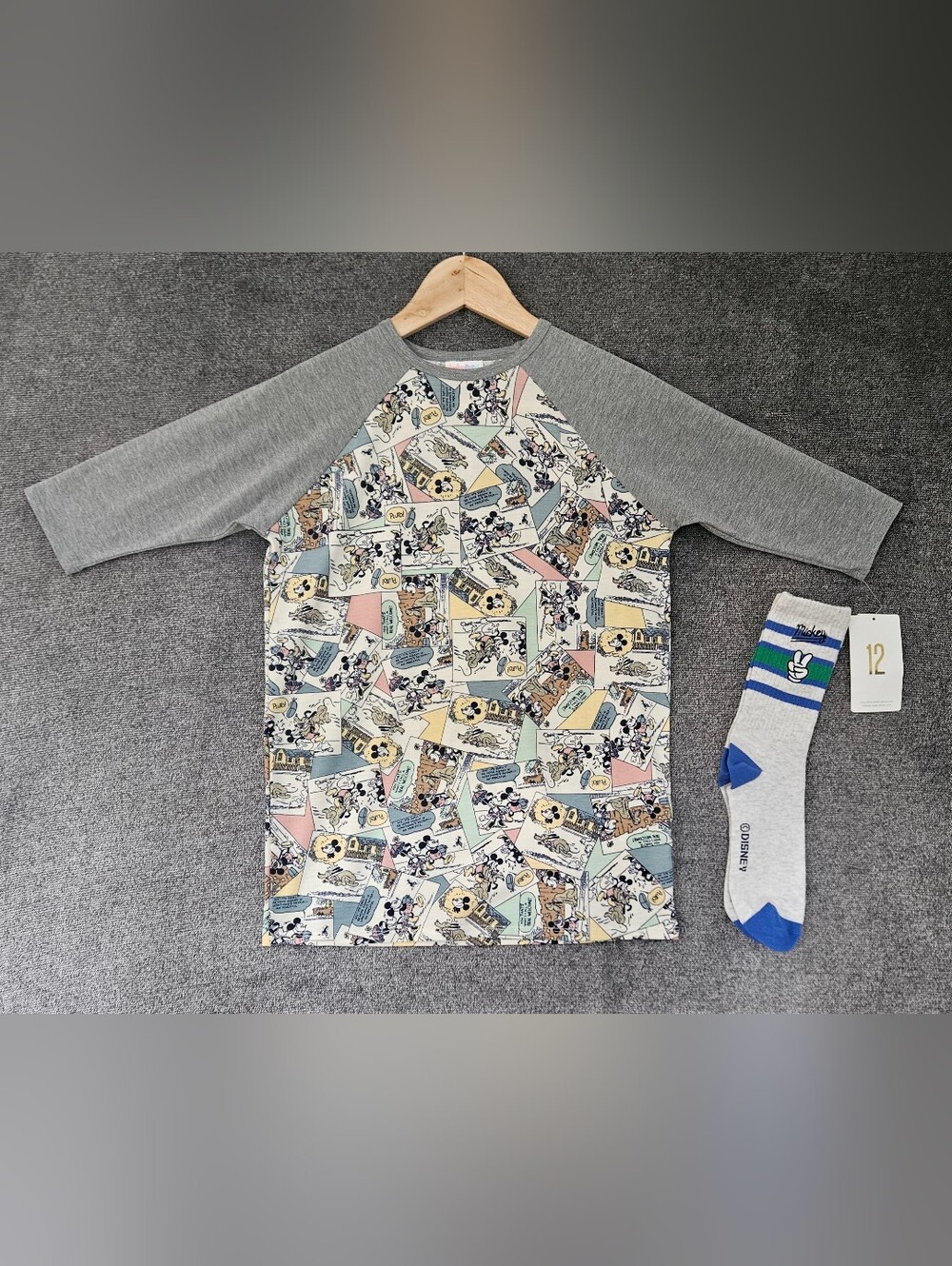 NWT Disney LuLaroe Mickey Mouse 3/4 sleeve tshirt & Socks Set for Girl's Size 12